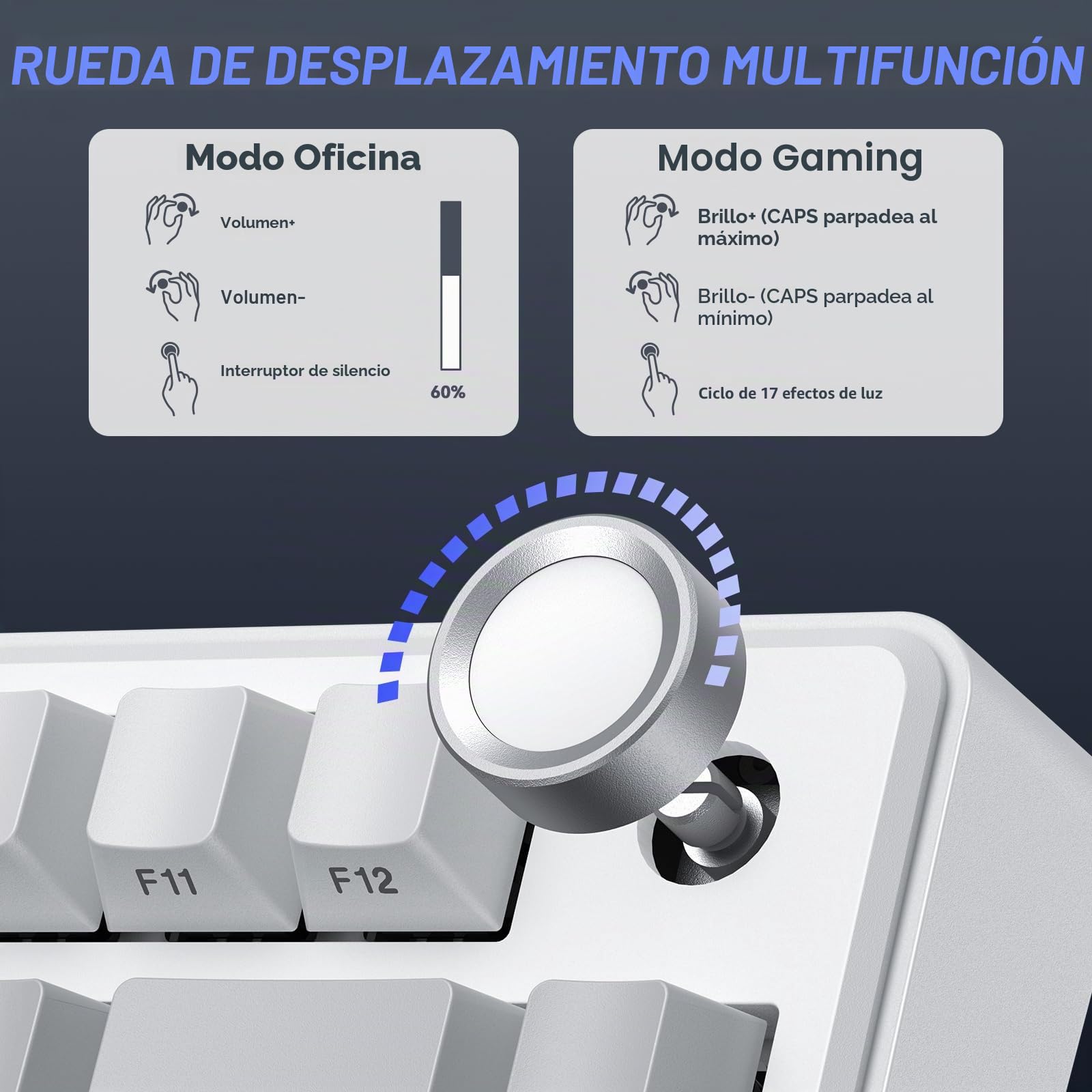TECURS Teclado mecánico para juegos: 75% ISO-FR inalámbrico de intercambio en caliente, montaje en cesta, RGB, MK209 teclado para juegos AZERTY con knob, teclado tri-modo TKL, teclas PBT, sonido