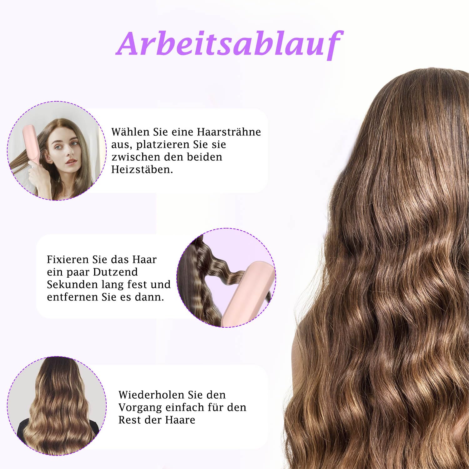 Fer à onduler, fer à friser boucles pour cheveux 32mm, Deep Waves, vagues d'eau, Mermaid Waves, Styliseur de vagues, fer à friser français pour cheveux longs/courts, température réglable bigou