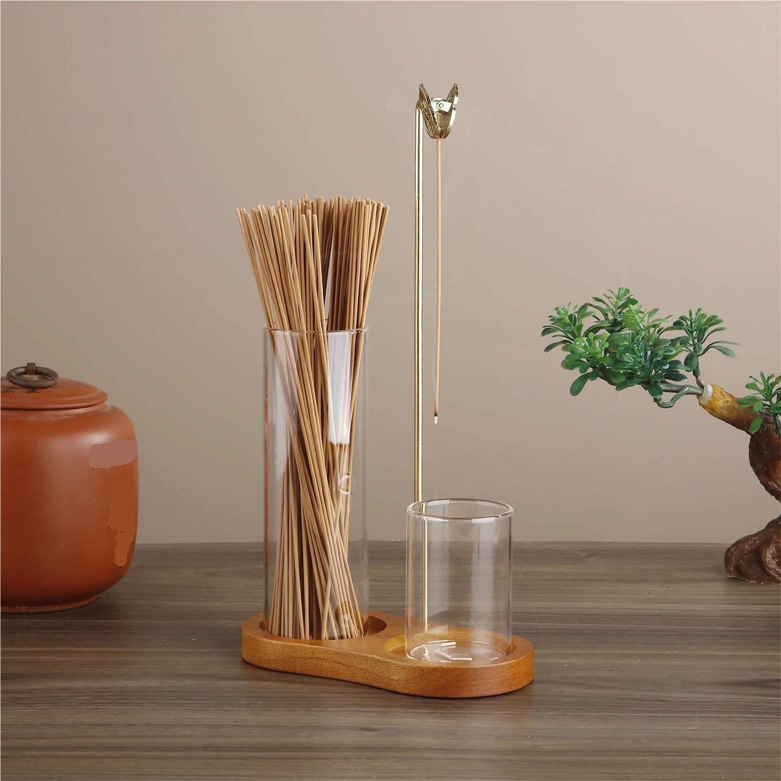 1Pcs Incense Holder for Sticks Anti-Ash Flying Burne with Metal Clip and Storage for Yoga Home Decor für Meditation/Yoga(Dark Base)