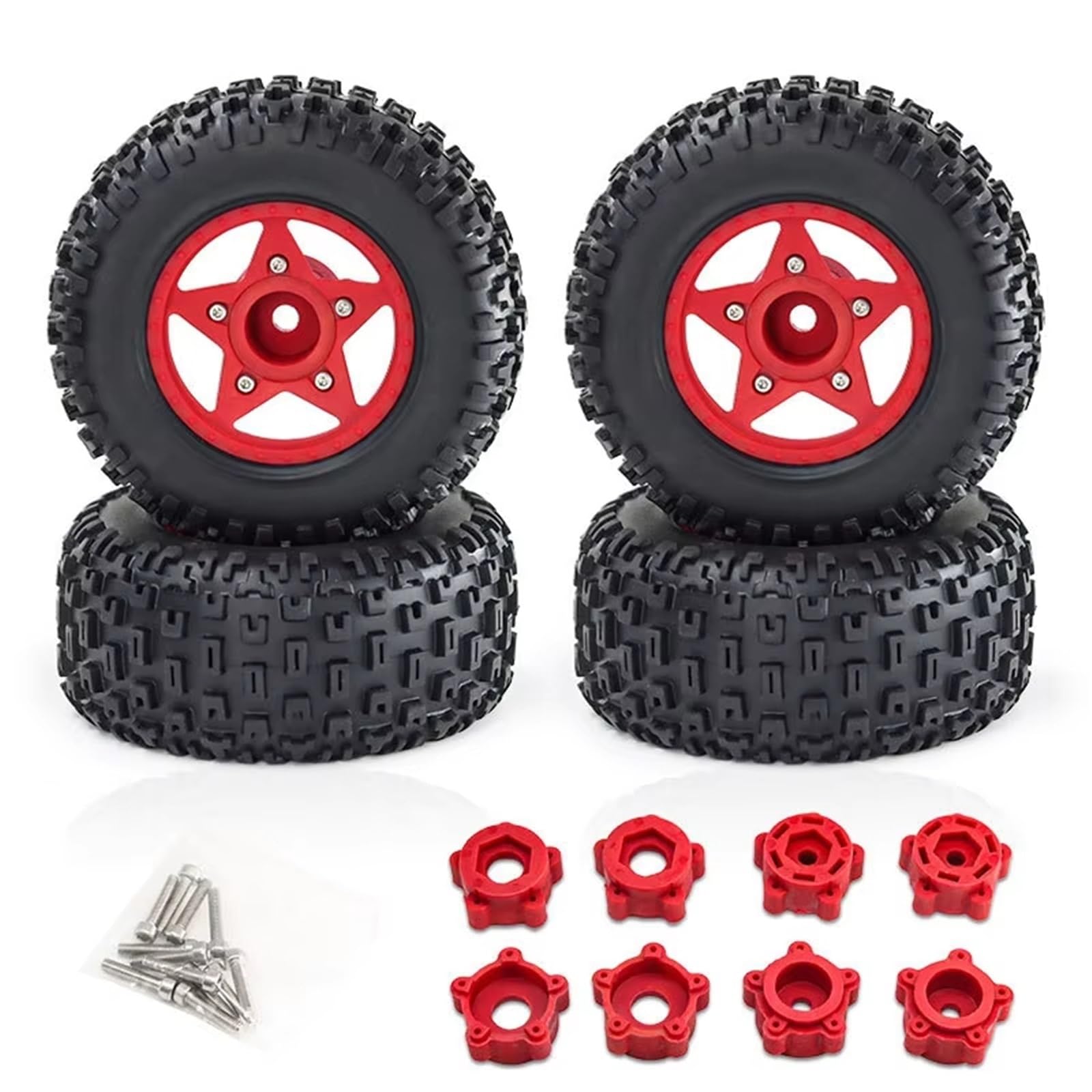 Auto RC Accessori per Traxxas per Slash per ARRMA per SENTON 1/8 1/10 RC Auto 4 Pezzi 110mm Pneumatico per Camion A Breve Corso con 12mm 14mm 17mm Ruota Esagonale(Red)