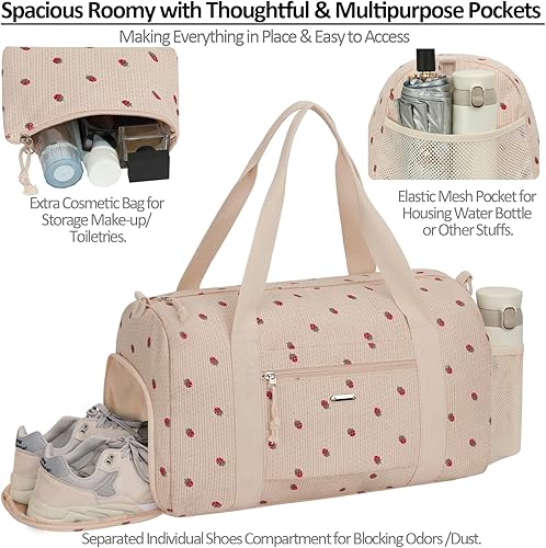 Miniatura 4 de Bolsa de gimnasio para mujer con compartimento para zapatos, impermeable, bolsa de lona deportiva para viajes, fin de semana, llevar en la playa,