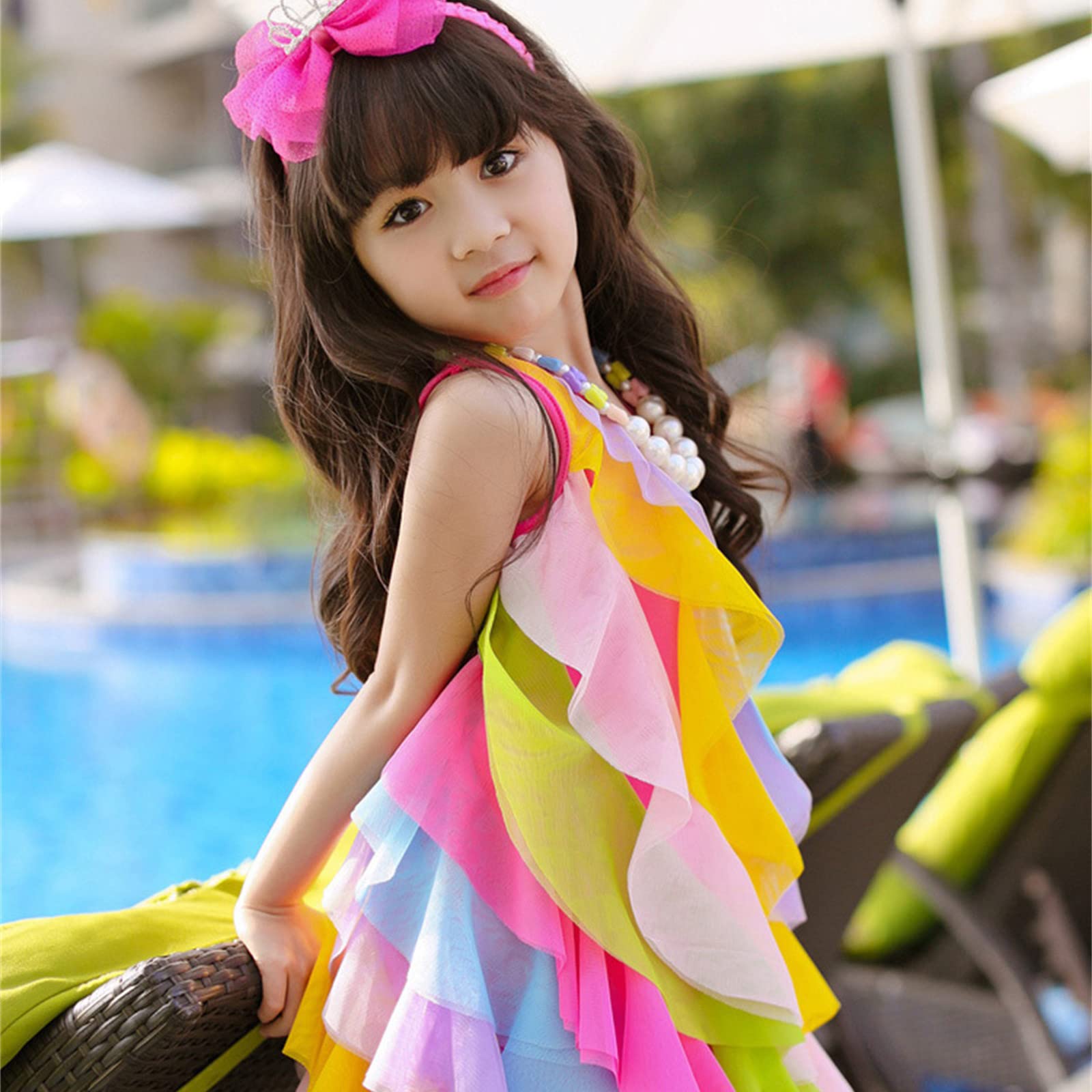 Amazon.com: Toddler Girls Rainbow Dress Cotton Linen Ruffle