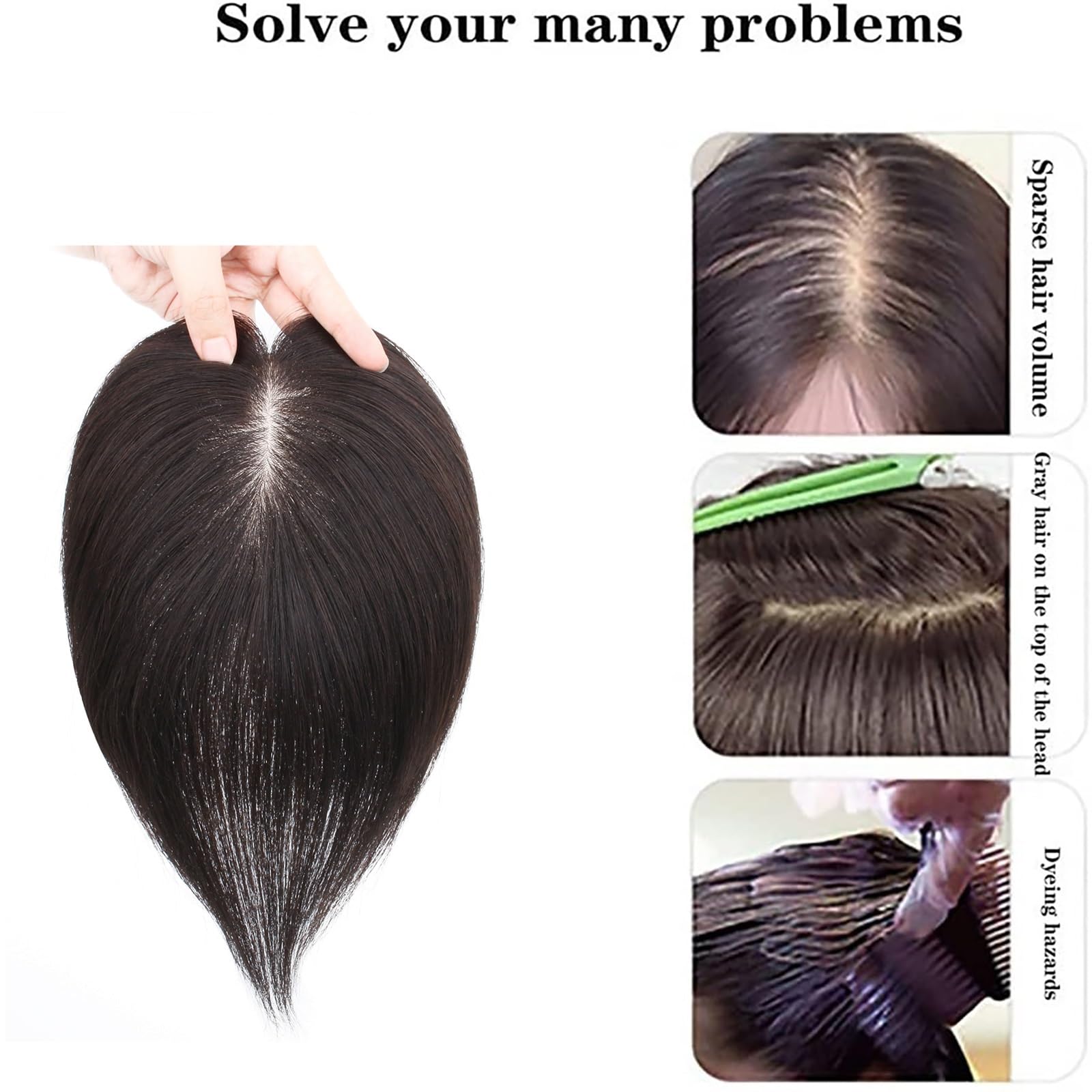 100 % Echthaar-Topper Natürliches Schwarzes Toupet for Frauen 10 X 12 Cm Seidenbasis-Top-Haarverlängerungen, 25/30 Cm Haarteile Ohne Pony Zum Abdecken Von Weißem/schütterem Haar ( Size : 10 inch )