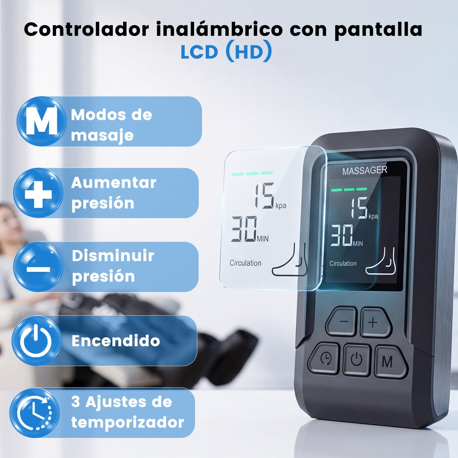 Presoterapia para Casa Relax Inalámbrico con 5 Cámaras de Aire, Botas Presoterapia Piernas Deporte con 3 Temporizadores para Pies Pantorrillas Muslos Confort Piernas Cansadas Relajación Muscular - XL