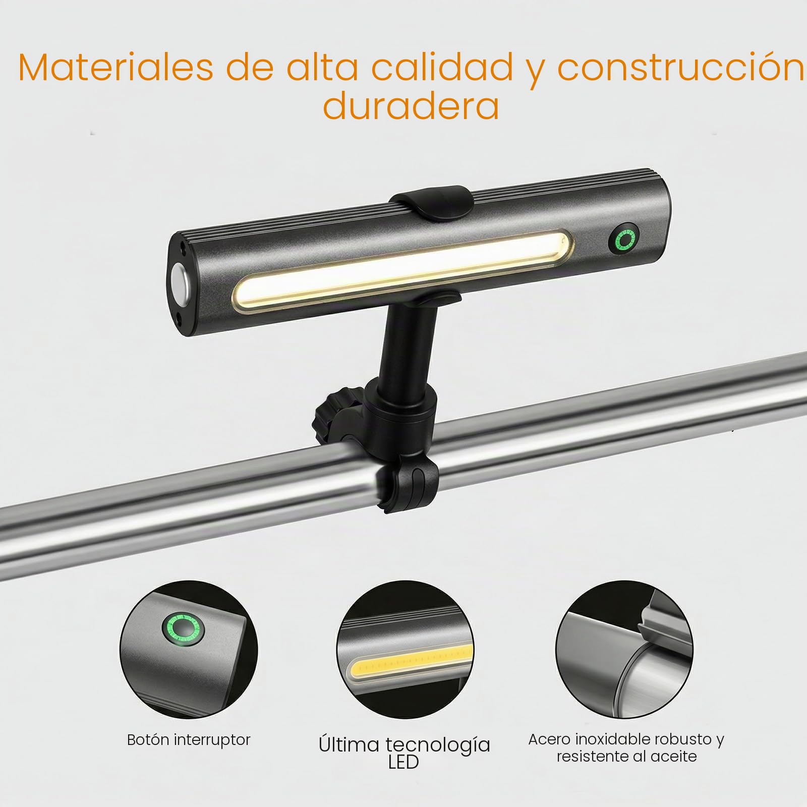 MQFORU Luz de parrilla LED 300 lúmenes, recargable por USB-C 2000mAh, lámpara de parrilla giratoria 360° con soporte, lámpara de parrilla magnética, iluminación de parrilla de acero inoxidable para