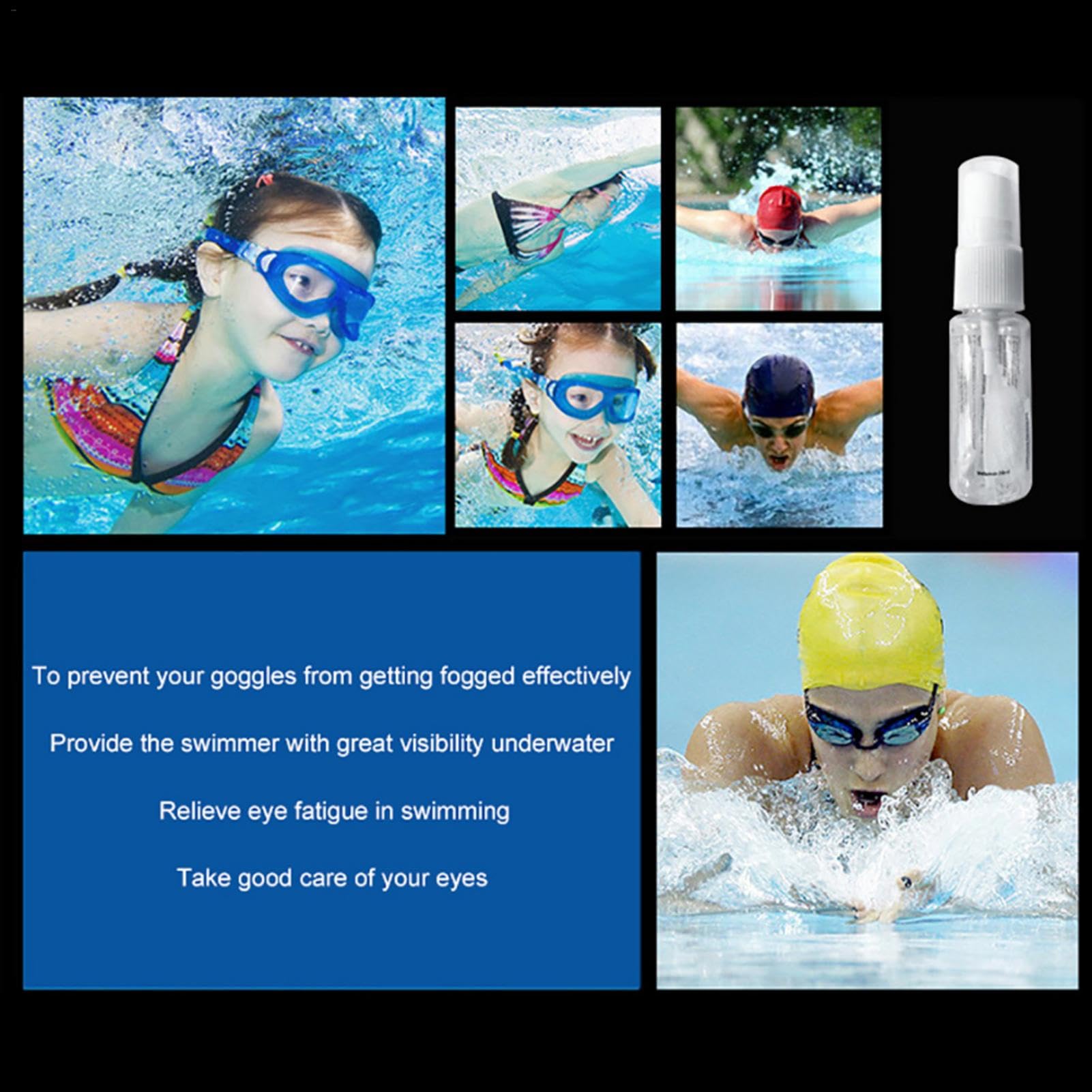 Spray antivaho para lentes, limpiador antivaho para gafas, spray antivaho para gafas, botella antivaho para gafas de natación, spray de limpieza seguro para eliminar y repeler la suciedad