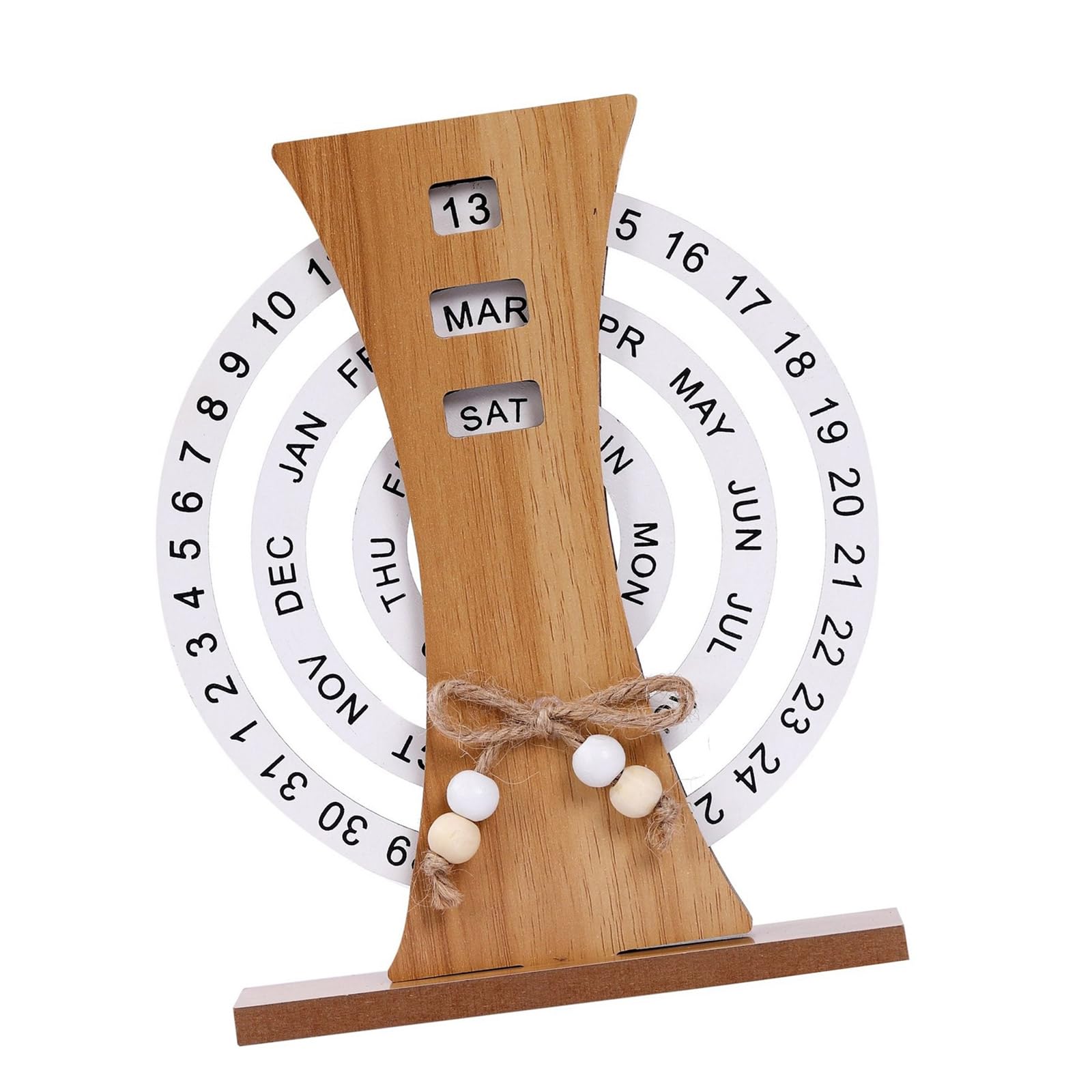 Tsophreniq Wood Circular Calendar Desktop Rotatable Permanent Farmhouses Decoration for Home and Time Record Card Creative