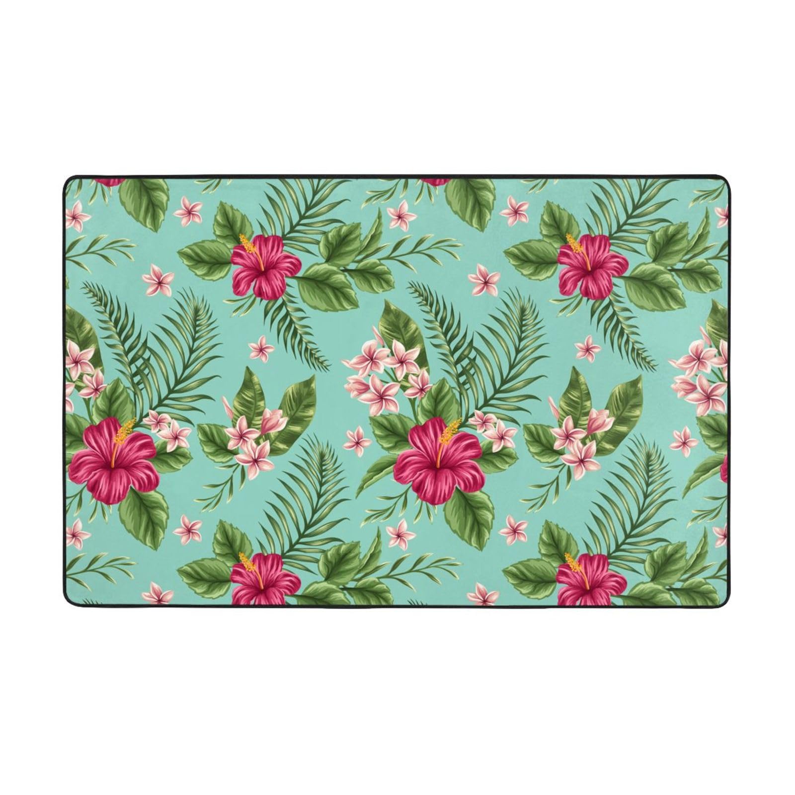Tapis de chambre lavable en machine antidérapant et doux motif fleurs 150x100
