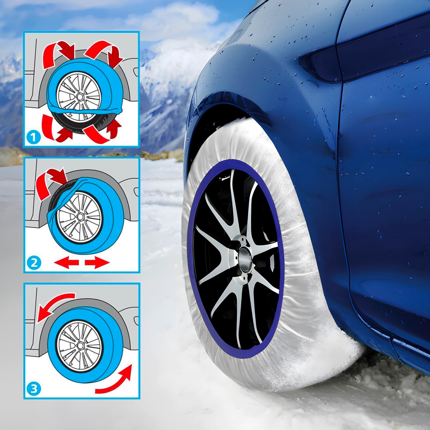Wintem Chaussettes de neige autocentrantes idéales pour faire face à l'hiver - faciles à monter sont sûres et approuvées - légères, lavables et réutilisables, adaptées à différentes voitures - Taille