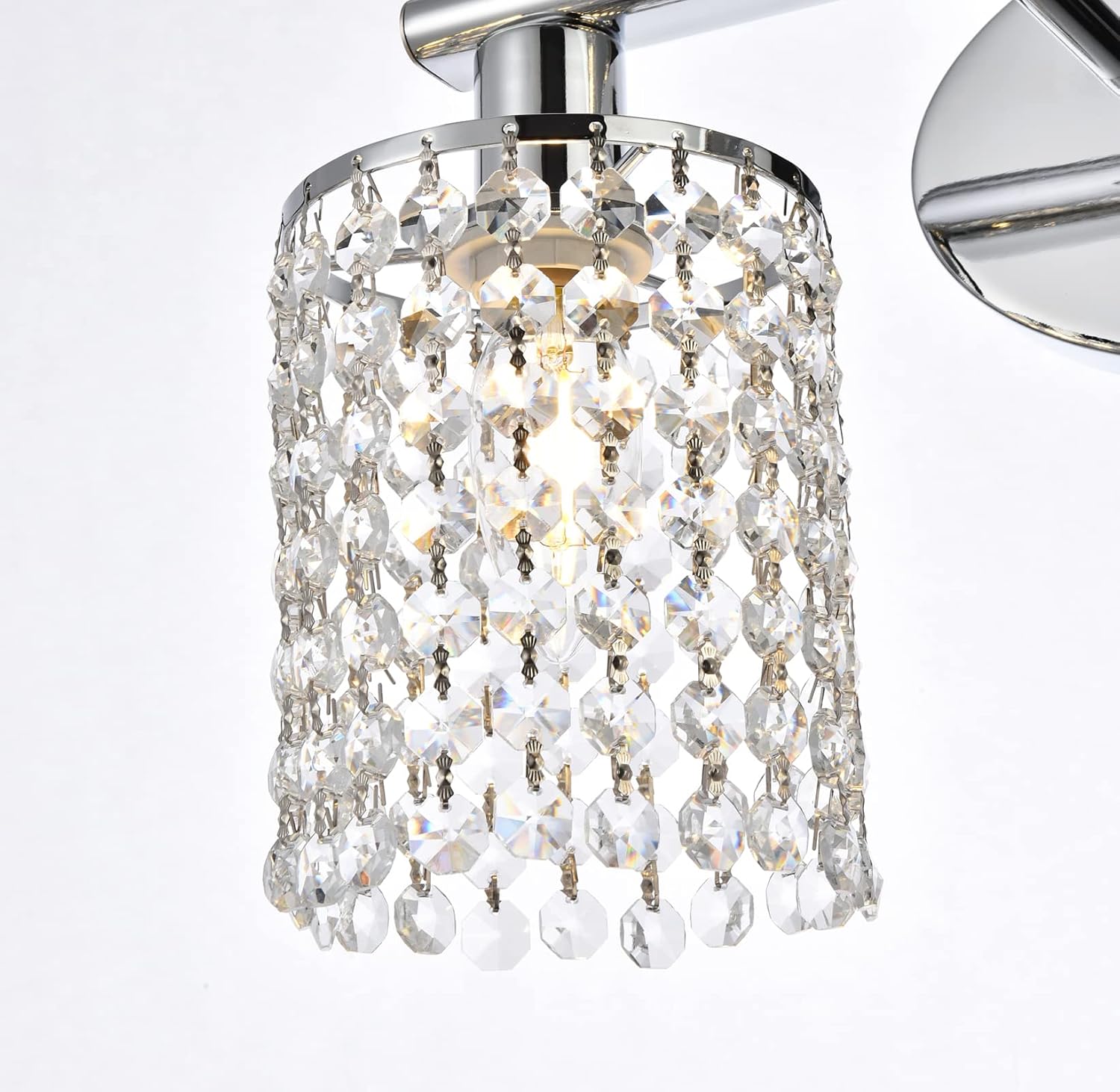 Crystal Bahtroom Vanity Light,Chrome Sconces Wall Lighting,2-Light Modern Vanity Lights for Bathroom Over Mirror Wall Sconces