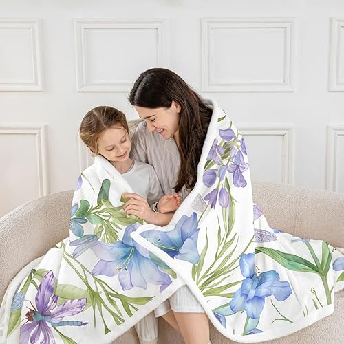 Miniatura 2 de Manfei Butterfly Flannel Fleece Throw Blanket 60"x80" Country Rustic Flowers Fuzzy Blanket for Sofa Couch Nature Plant All Season Bed Blankets Plush
