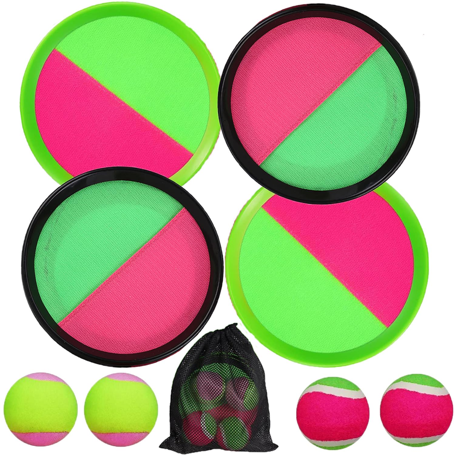 SaiXuan Klettball Spielset - 4 Fangscheiben & 4 Bälle Für Kinder