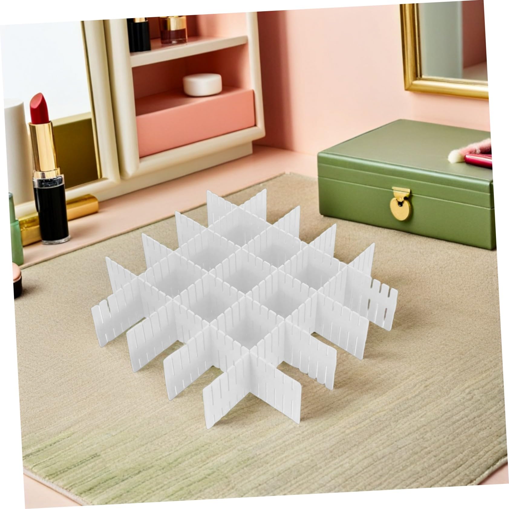 Hohopeti 16 Pièces Organisateur Tiroir DIY Plastique Blanc Séparateurs Réglables Grille pour Sous-vêtements Chaussettes et Maquillage Diviseurs Modulables pour Rangement Bureau et Maison