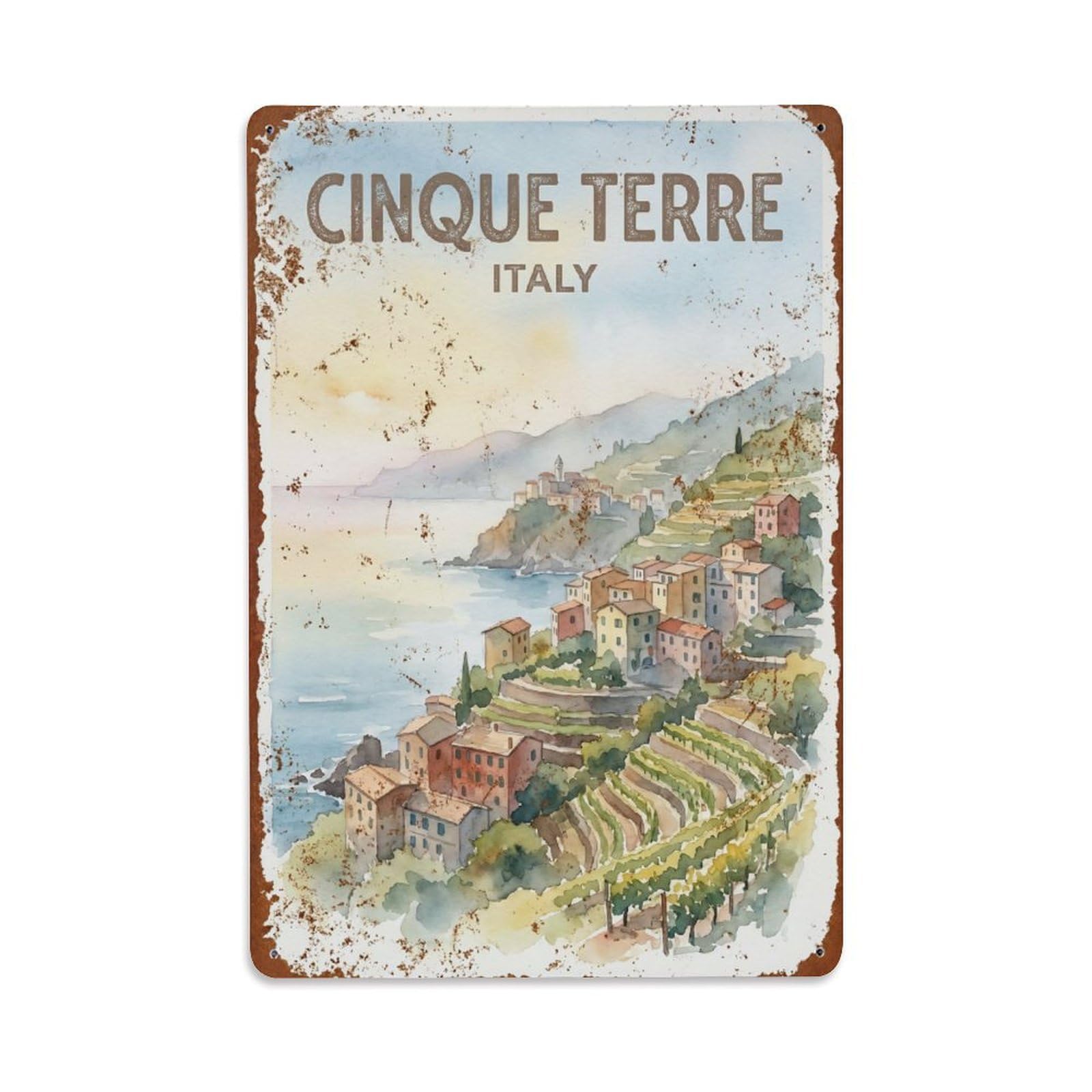 Huiyhb 8X12inch(20X30cm) Vintage Travel Cinque Terre Italy Morning Metal Tin Sign