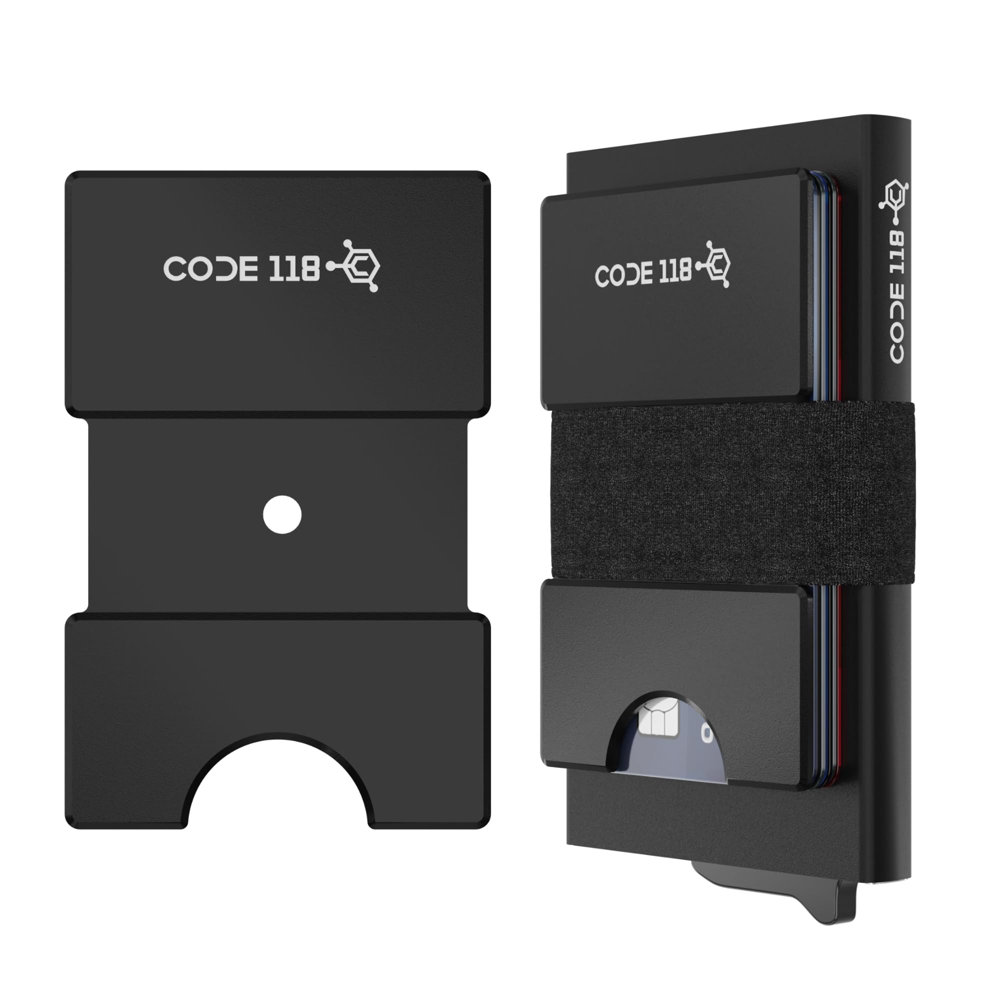 CODE 118 Modular Backplate - Slim Minimalist Aluminum Wallet Accessory - Expandable Cash & Business Card Holder - Modular Add-on Expands Storage up to