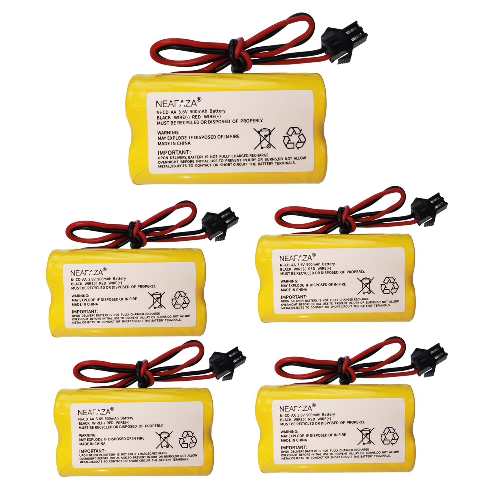 3.6V 900mAh NiCd Exit Sign Emergency Light Battery Replacement Compatible with Lithonia ELB B001 ELBB001 ELB-B001 Lithonia EU2 LED Interstate ANIC1566 Unitech 0253799(5 Pack)