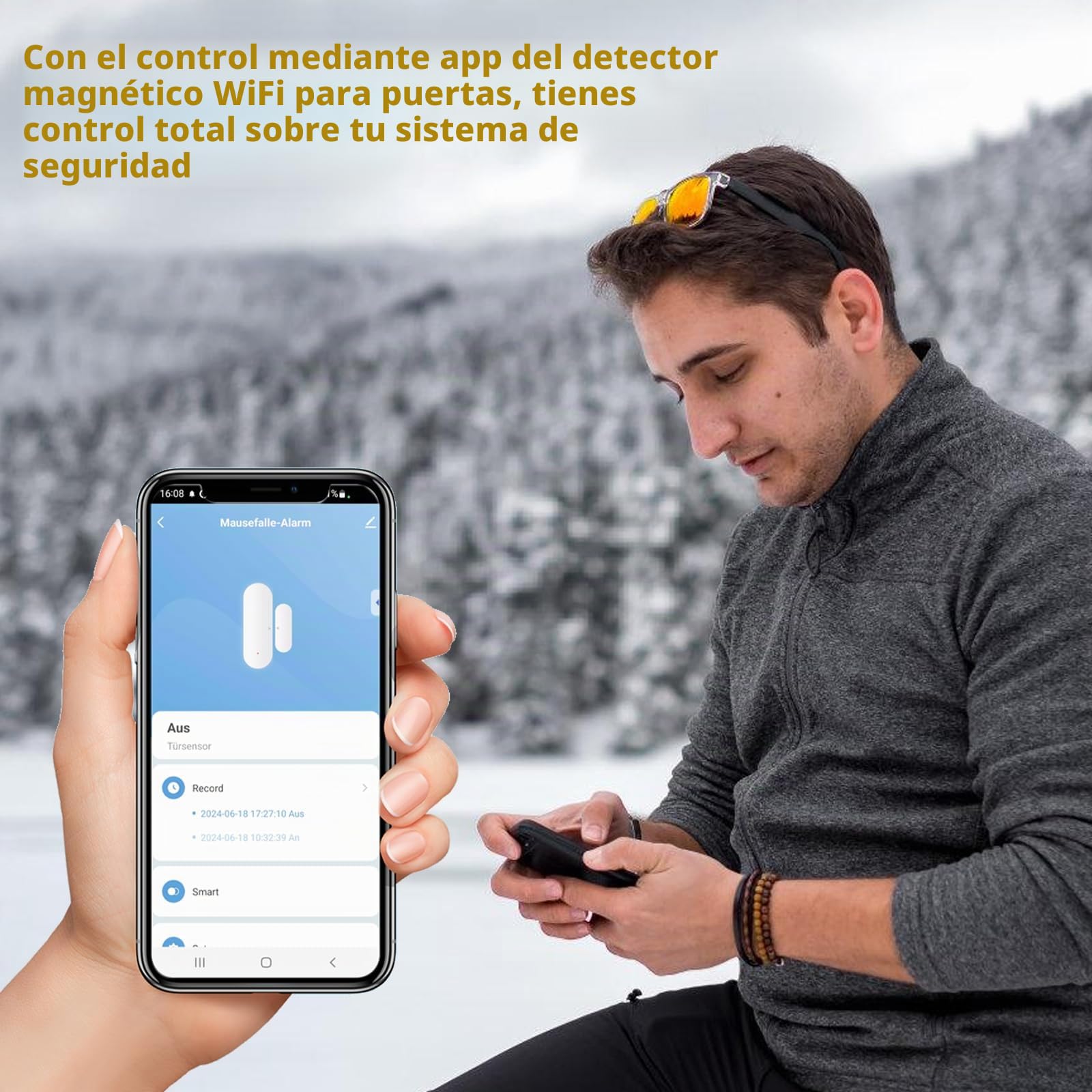 Sensor de puerta WiFi de 2 piezas, sensor de alarma de puerta, sensor de contacto de ventana inalámbrico WiFi, sensor de contacto de ventana inteligente para la seguridad del hogar, Smart Tuya