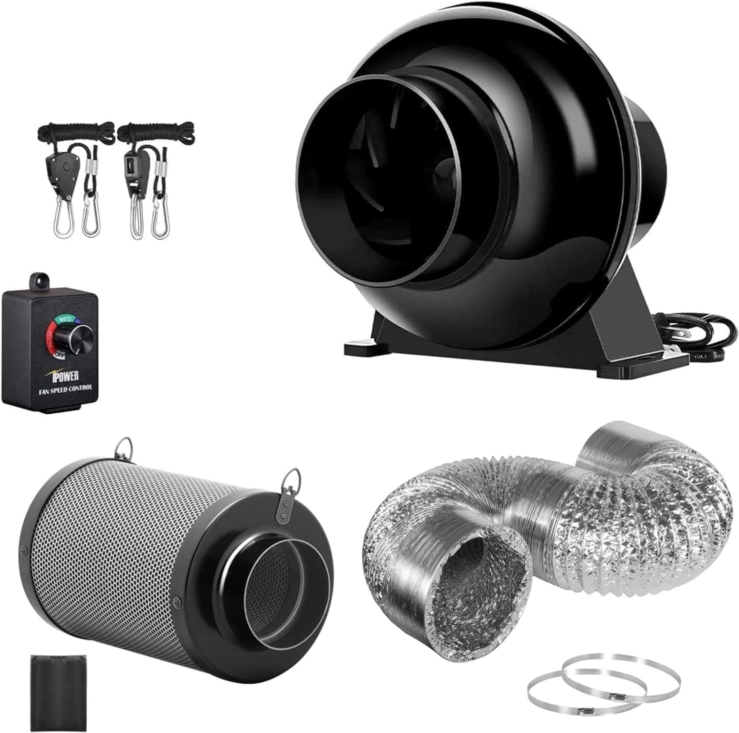 Extractor de aire silencioso iPower de 4 pulgadas con filtro de carbono para eliminar olores