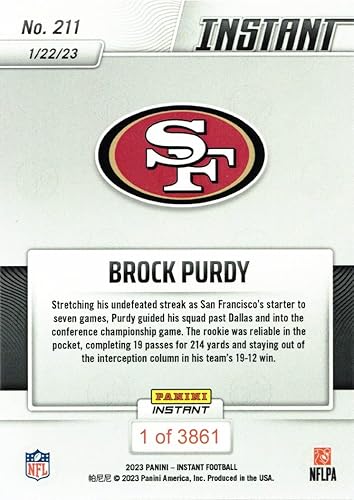 Miniatura 2 de 2022 Panini Instant Football #211 Brock Purdy Rookie Card 49ers