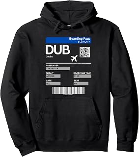 Boarding Ticket Dublin DUB Flight Ticket Dublin Vacation Pullover Hoodie