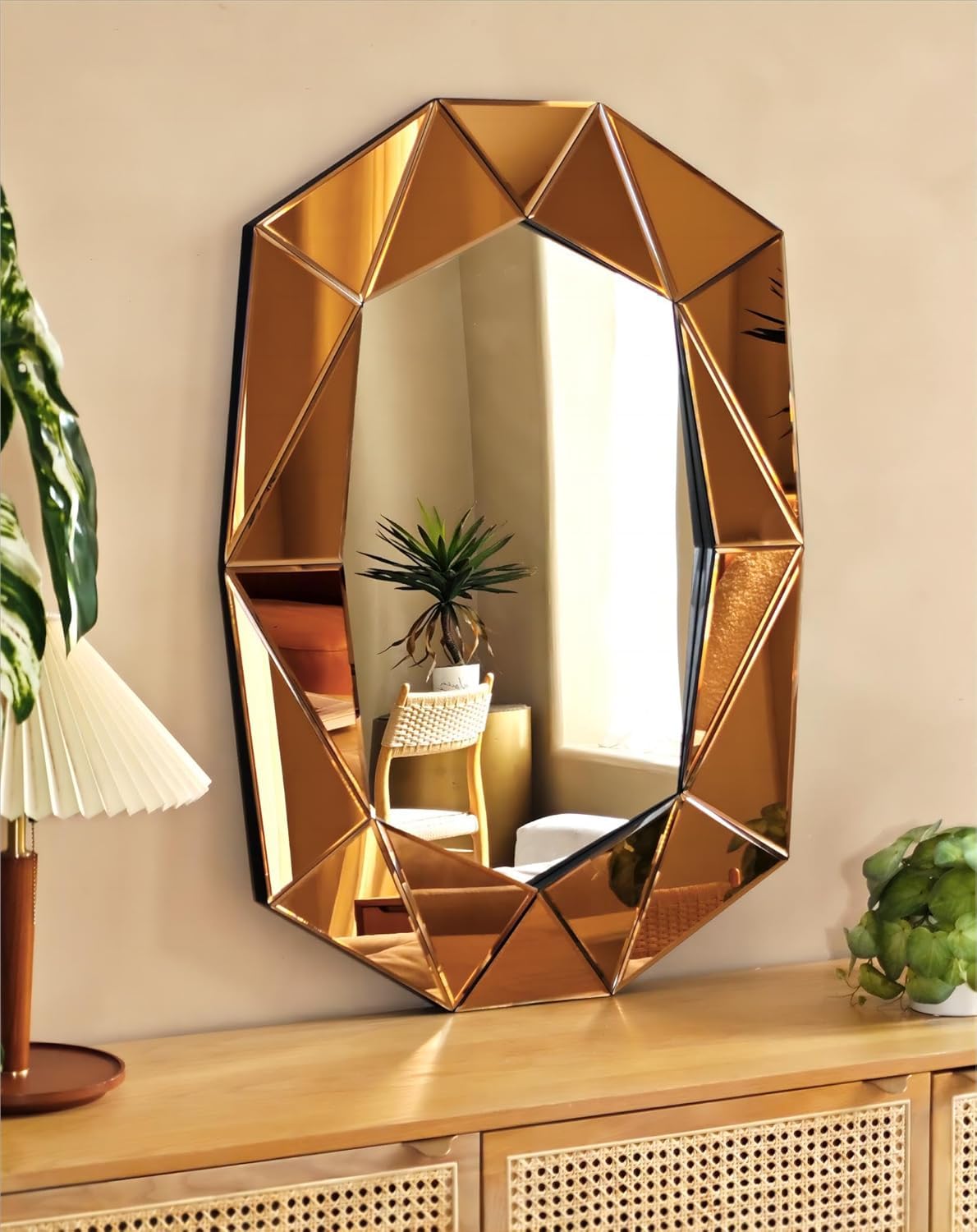 Espejo Pared Grande de Decoracion: Espejo Irregular Moderno Elegante Artístico para Recibidor Salon Entrada Comedor Baño (Dorado Oscuro)