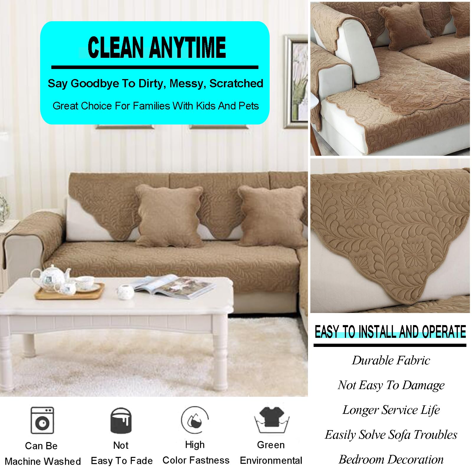 Produktbild von Sofa Schonbezug 1 2 3 4-Sitzer Sofa-Überwürfe Ecksofa L-Form Rutschfeste Sofabezüge Baumwolle Couch Bezug Schutz Für Haustiere Hunde Gesteppte Sofahusse (1 PCS),C-110x160cm