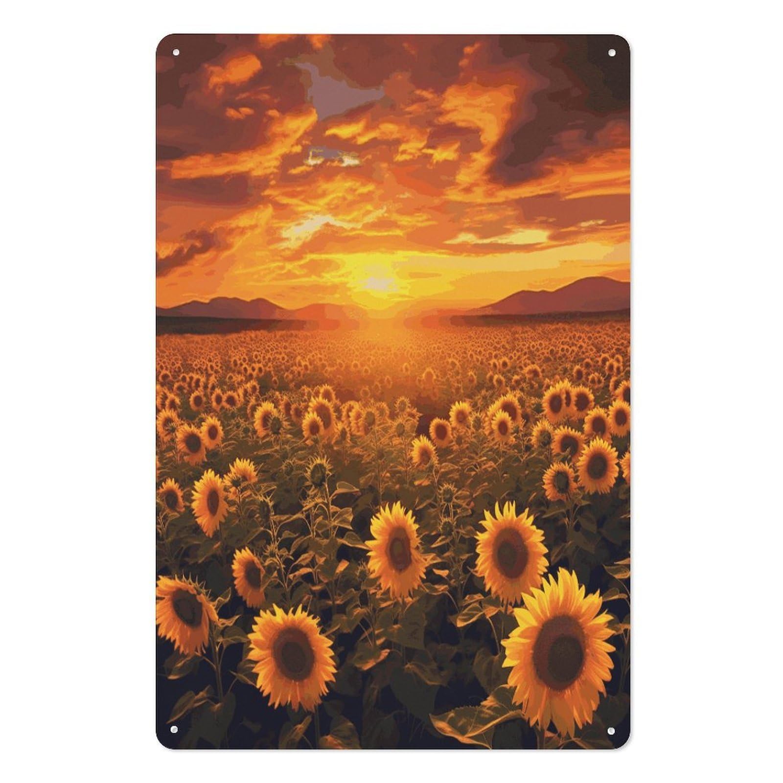 Adfgyerh Style Sunflower Field Sunset Sea Of Flowers Tin Sign Hanging Art Prints,Wall Decor For Gifting And Party Decoration 7.9X11.8 Inch,Wall Art For Home Garden Greenhouse Living Room Bedroom Yard