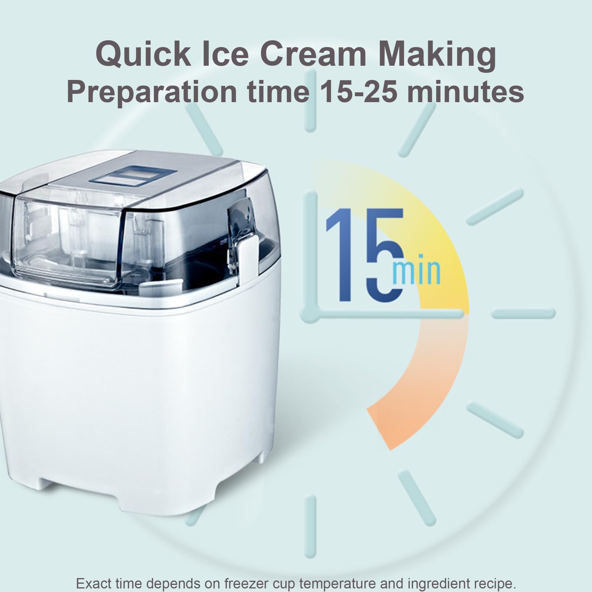 Eiscreme-Maschine, 1,5L Dessert-Maschine, Frozen Yoghurt Maker, 15 Minuten Quick Make, One Touch Adjustment, schnell EIS, Sorbet und Joghurt Machen