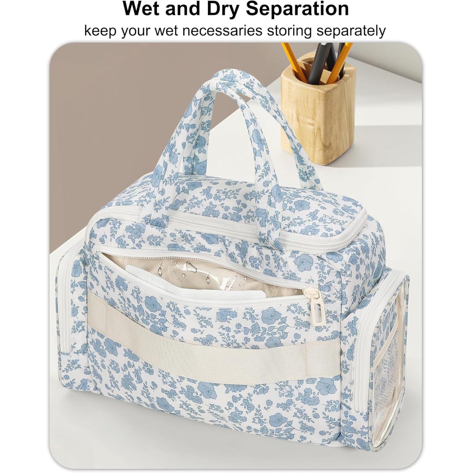 Borsa per trucco, Borsa per cosmetici portatile Organizzatori custodie per trucco da viaggio capacità con scomparto per pennelli per trucco per organizzatori viaggio da donna