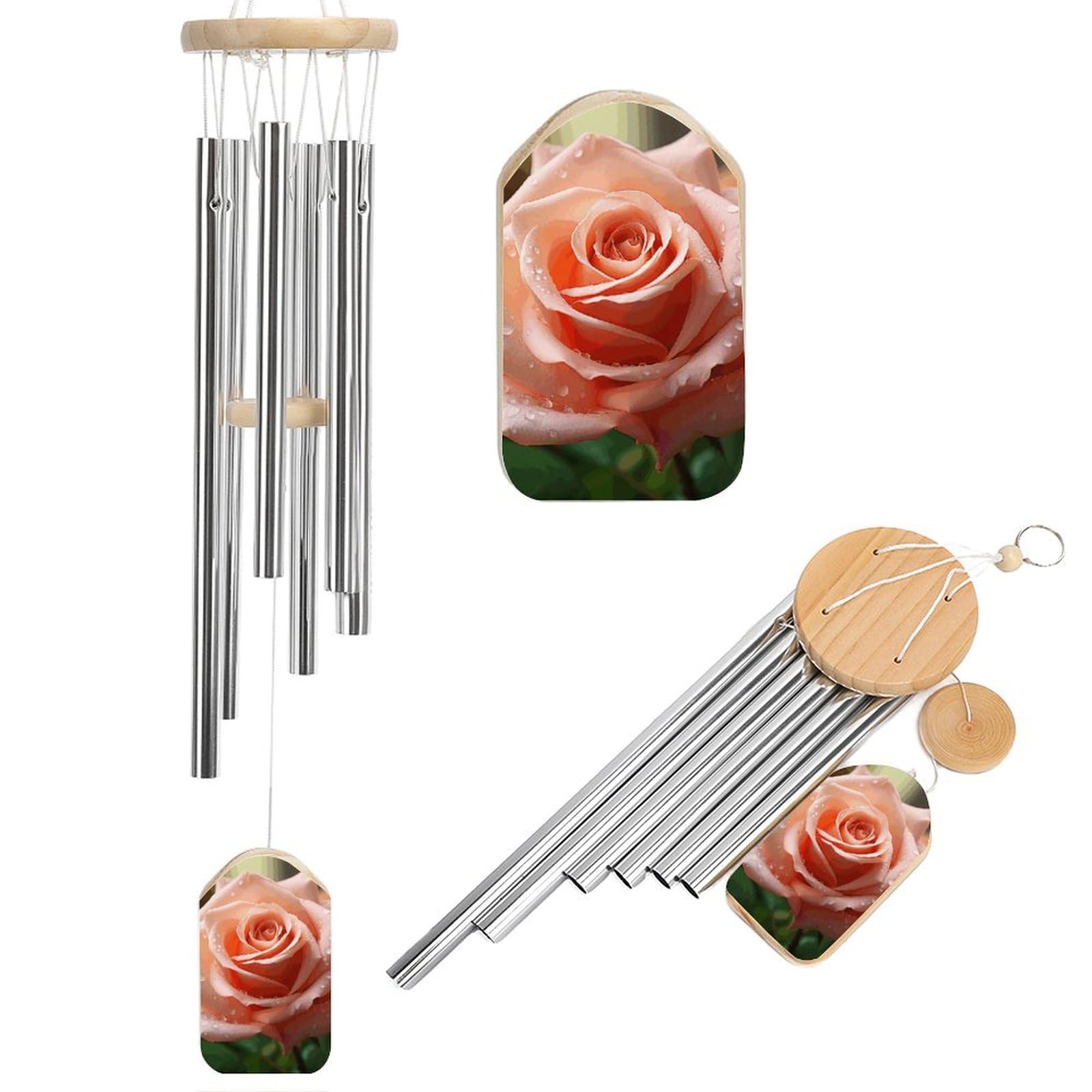 Outdoor Wind Chimes, Rose Flower Printed Wind Chimes,Simple Wind Chimes,Curtain Wind Chimes for Home Decoration