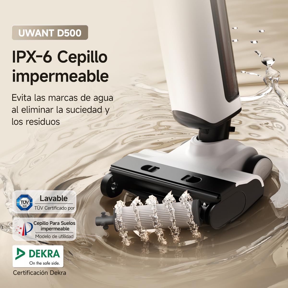 uwant D500 Aspiradora Fregadora Sin Cable, Aspirador en Seco y Húmedo, Alcance Plano de 180°, Limpieza de Bordes,Desodorización de Tanques, 17000 Pa, Secado con Aire Caliente a 65°C, Sin Enredos