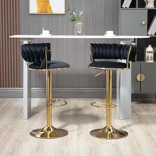 Miniatura 5 de Deolme Taburetes de bar giratorios de terciopelo, taburetes de bar ajustables de altura de mostrador, taburetes de bar modernos con respaldo