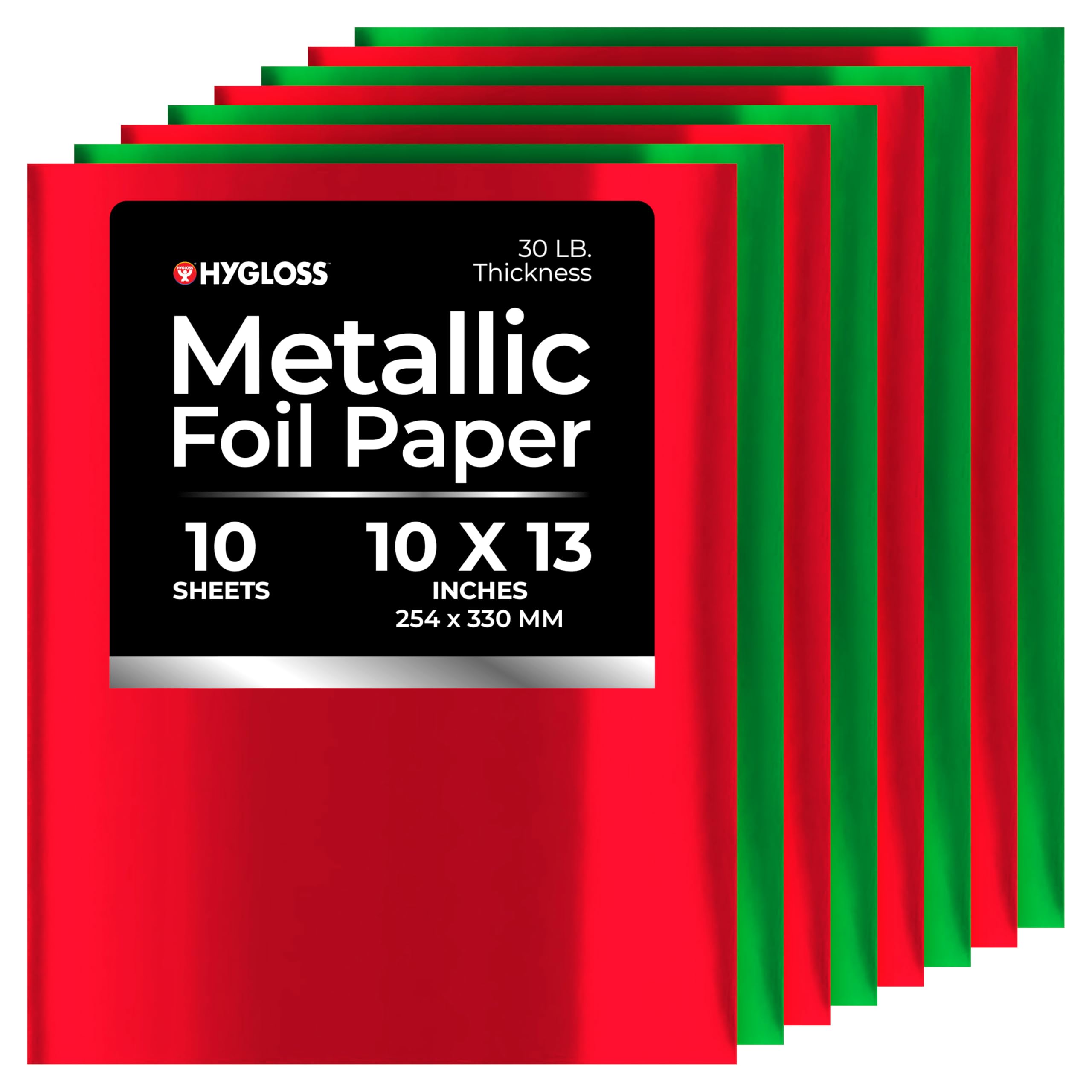 Hygloss Metallic Foil Paper - 10 Sheets Red and Green Color Shiny Papers - 10 x 13 Inches - Ideal Foil Papers for Crafts - Shiny Craft Paper Sheets Red and Green 10 Sheets