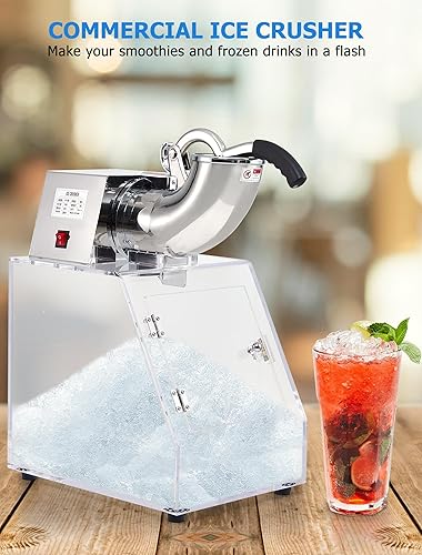 Miniatura 2 de Máquina de afeitar de hielo, máquina de cono de nieve, máquina eléctrica de cono de nieve de acero inoxidable con cuchillas dobles, caja acrílica,