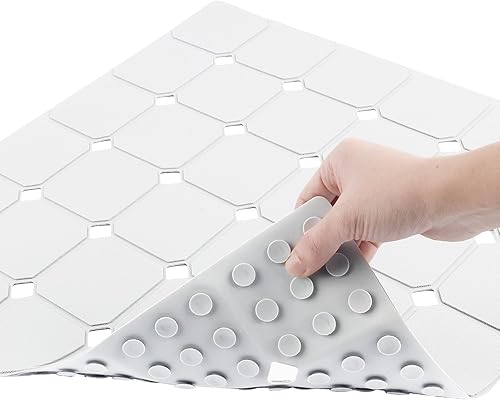 Tapete de ducha antideslizante de 21 x 21 pulgadas, de silicona, plegable, con ventosas y agujeros de drenaje, inodoro, ecológico y duradero,