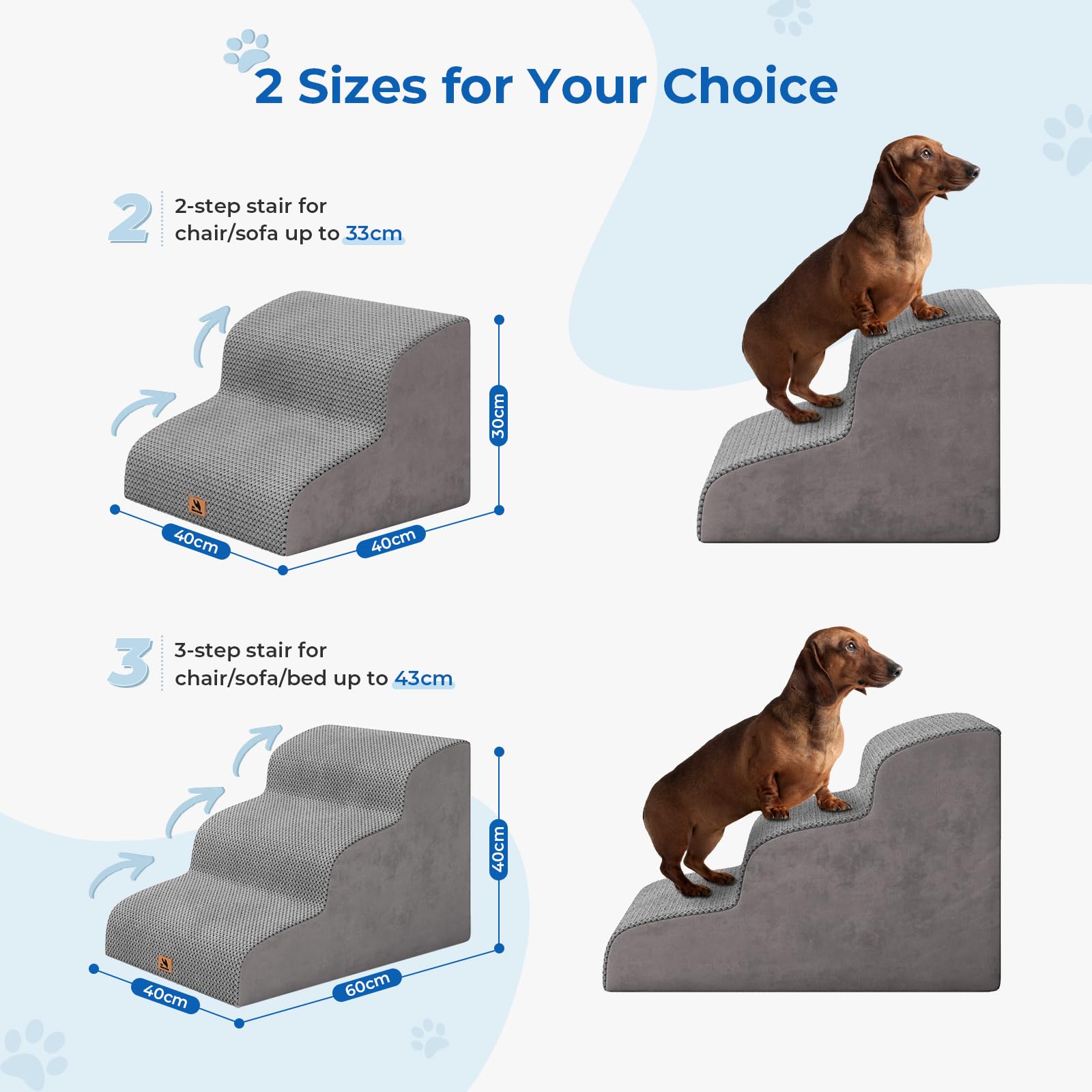 Hundetreppe für kleine Hunde, 3 Stufen 40cm Hoch Haustiertreppe, Waschbar rutschfest, Katzentreppe für Alte Katzen Für Bett, Sofa, Couch Grau