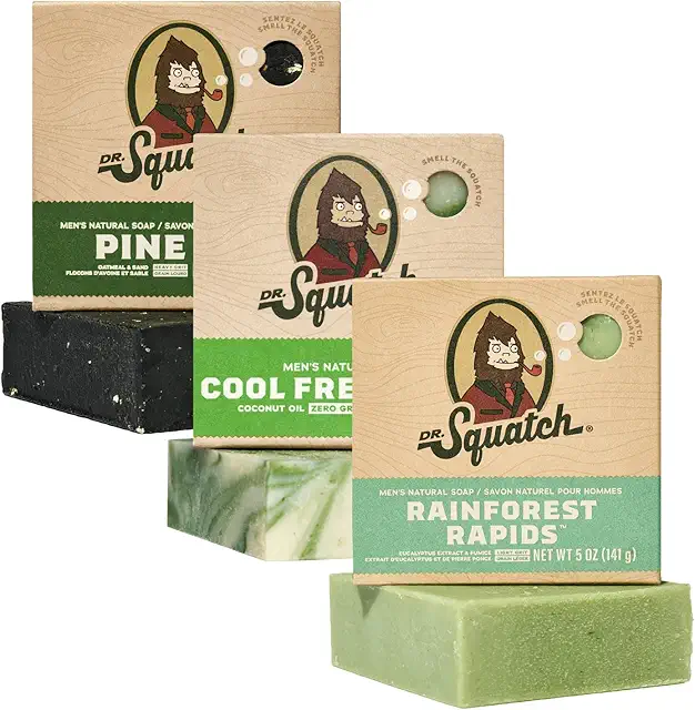 Dr. Squatch Men's Natural Tallow Soap 3-Pack with Aloe, Pine Tar & Rainforest Rapids