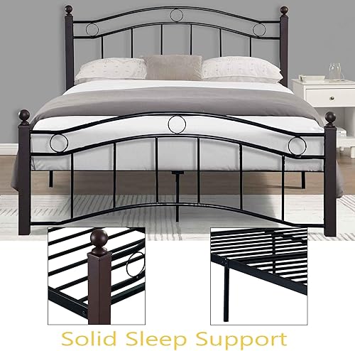 Miniatura 4 de Base de cama moderna con cabecera y estribo, plataforma resistente con almacenamiento debajo de la cama, base de colchón, sin ruido, soporte de