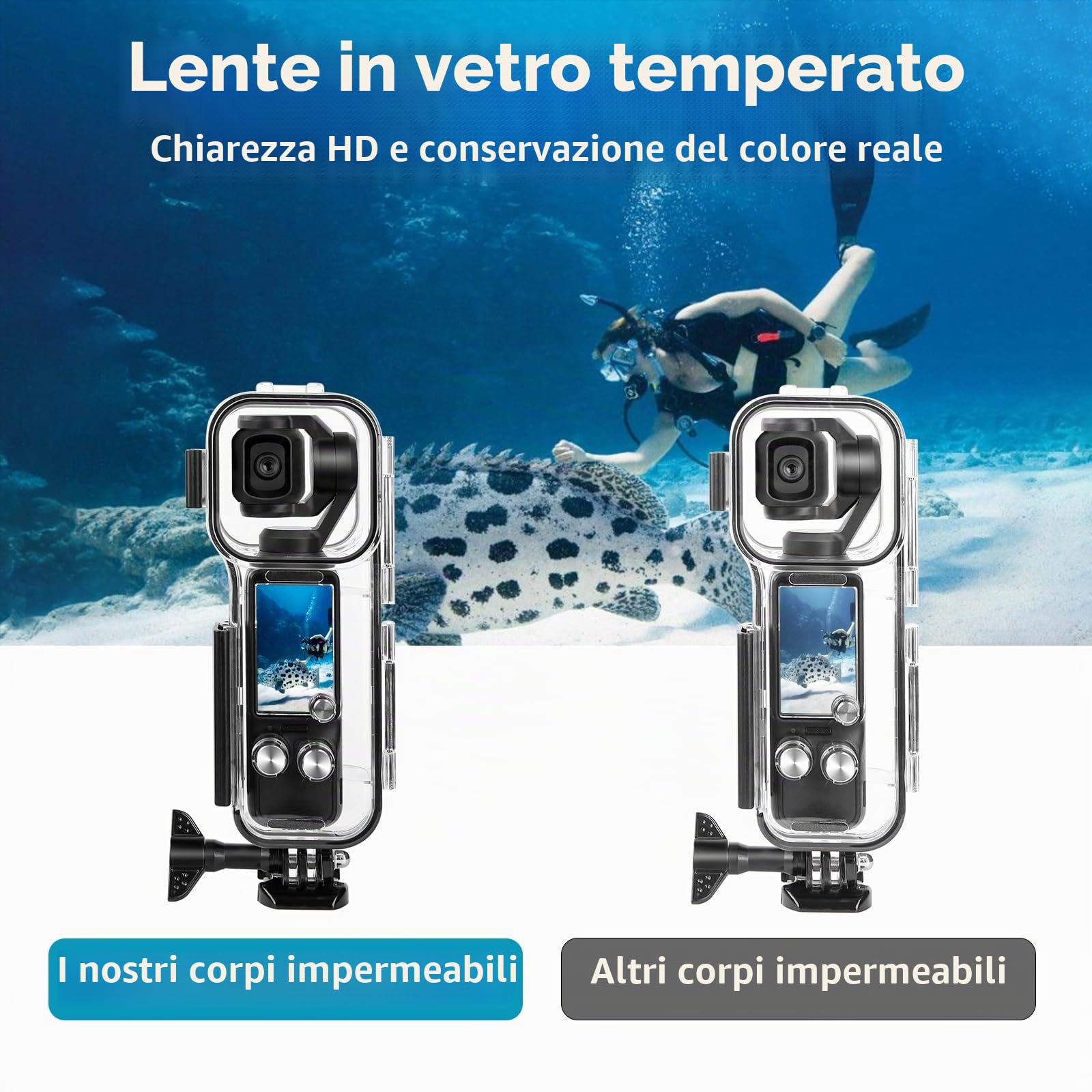 Custodia subacquea impermeabile per DJI Osmo Pocket 3-148FT/45M con supporto, custodia subacquea protettiva compatibile con il kit di accessori DJI Pocket 3