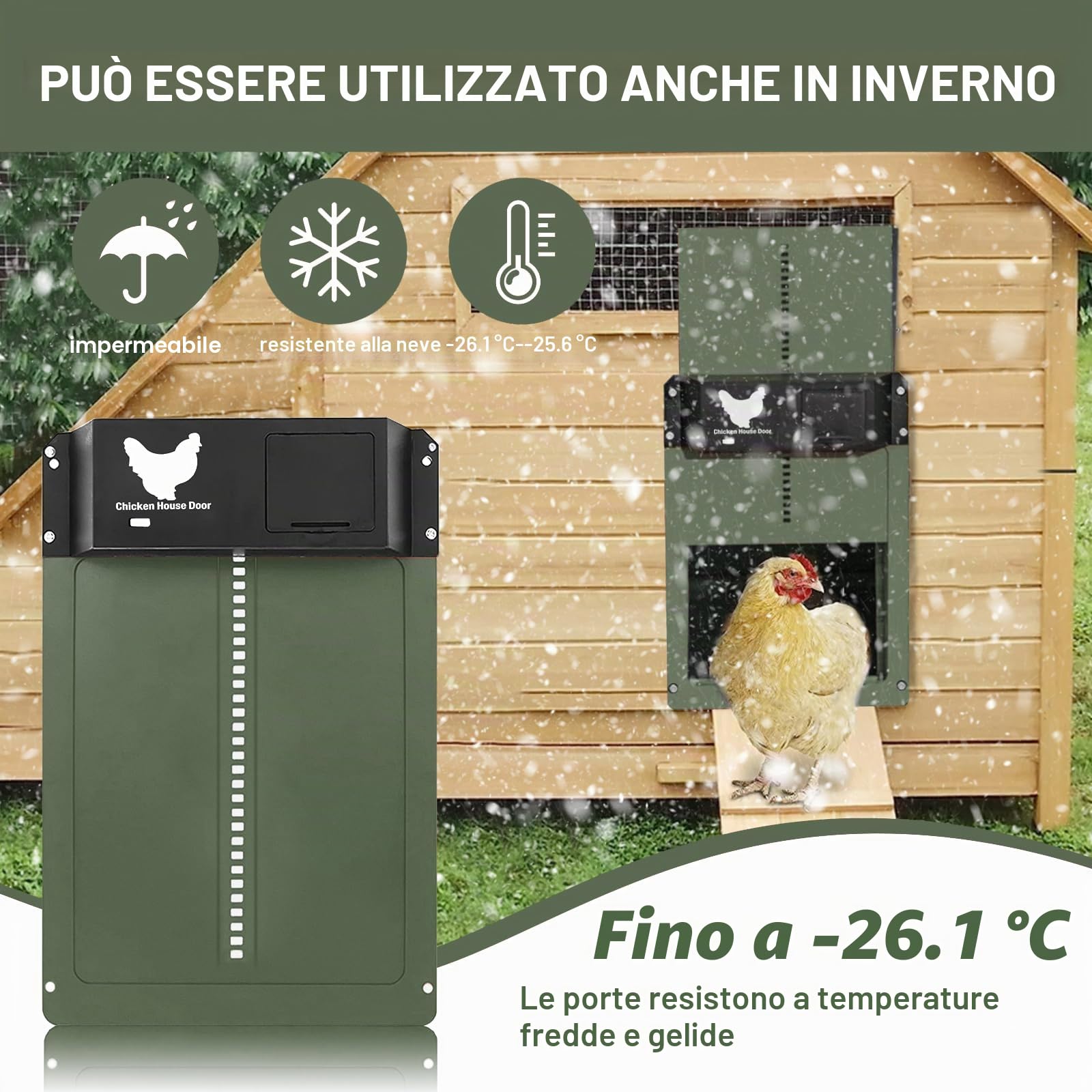 Porta Automatica per Pollaio Con Sensore di Luce, Sportello Elettrico Alimentato a Batteria, Impermeabile - Verde