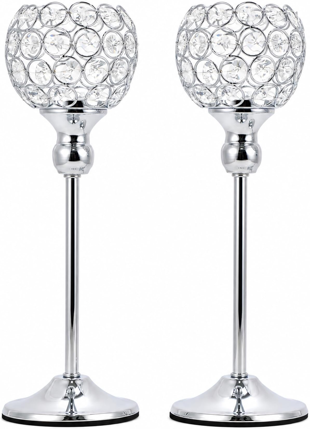 2 Pcs Silver Candle Holders, Crystal Tea Light Candlestick Holders, Ornaments for Living Room, Wedding, Fireplace, Dining Table, Anniversary Present, 13" Tall