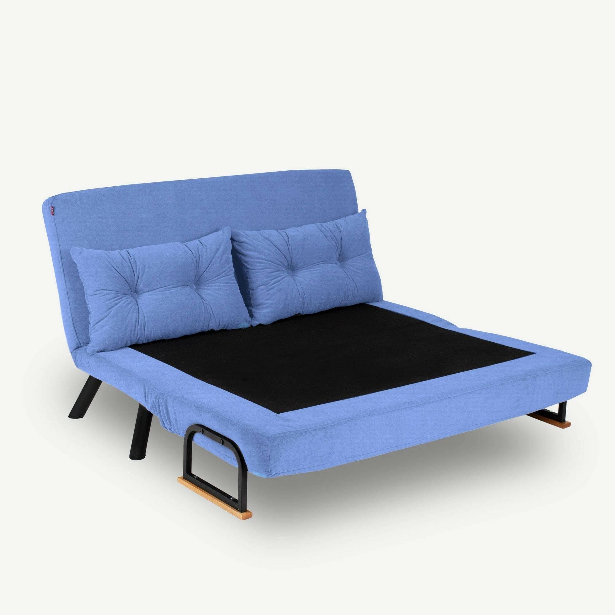 Dmora - Divano Letto 2 posti Merak, Sofà trasformabile, Divanetto per Ospiti, Poltrona Letto, 133x78 h78 cm, Blu
