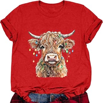 Women Christmas I Am Fine Everything is Fine T-Shirt Casual Short Sleeve Graphic Print Tee Shirts Tops