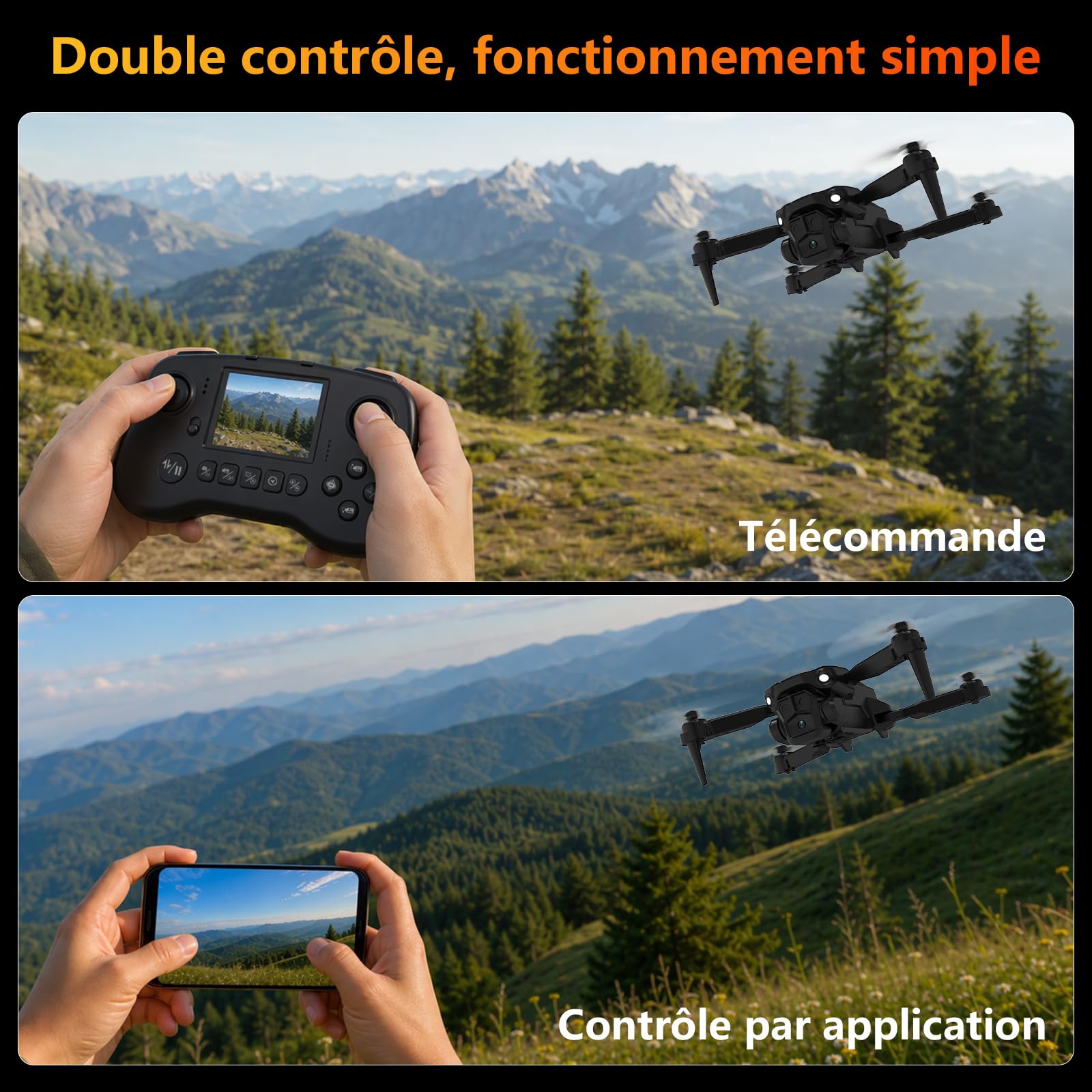 Drone avec caméra 1080P pour adultes, Drones RC avec télécommande à écran