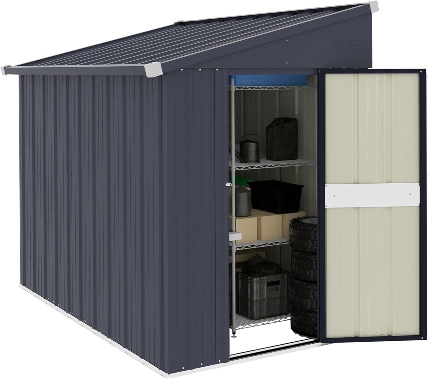 MUPATER Outdoor Storage Shed 4x6 FT, Garden Tool Shed, Metal Lean-to Shed Kit for Backyard Lawn with Lockable Door and Vents, Grey