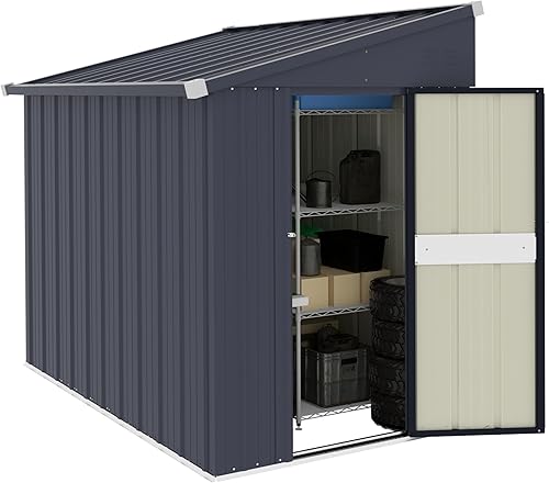 Miniatura 2 de MUPATER Cobertizo de almacenamiento para exteriores de 4 x 6 pies, cobertizo de herramientas de jardín, kit de cobertizo de metal inclinado para