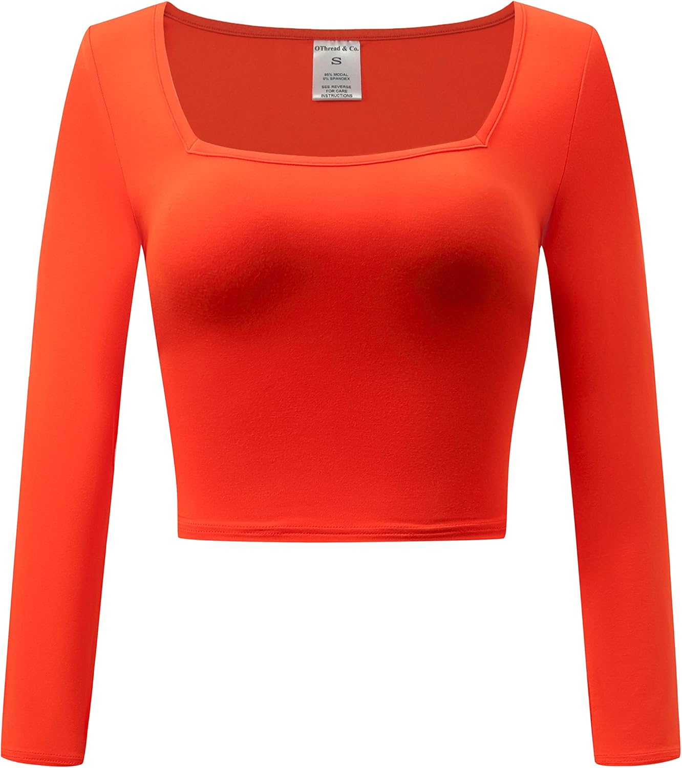 OThread & Co. Women's Long Sleeve Square Neck Crop Top Basic