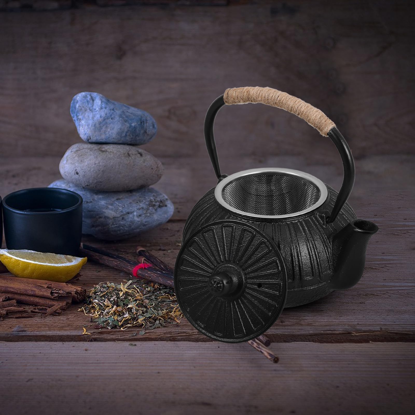 DECHOUS Tetera de Hierro Fundido Estilo Japonés Infusor y Capacidad de 600ml, Adecuado para Hervir Agua en Sala de Té y Compartir Amigos