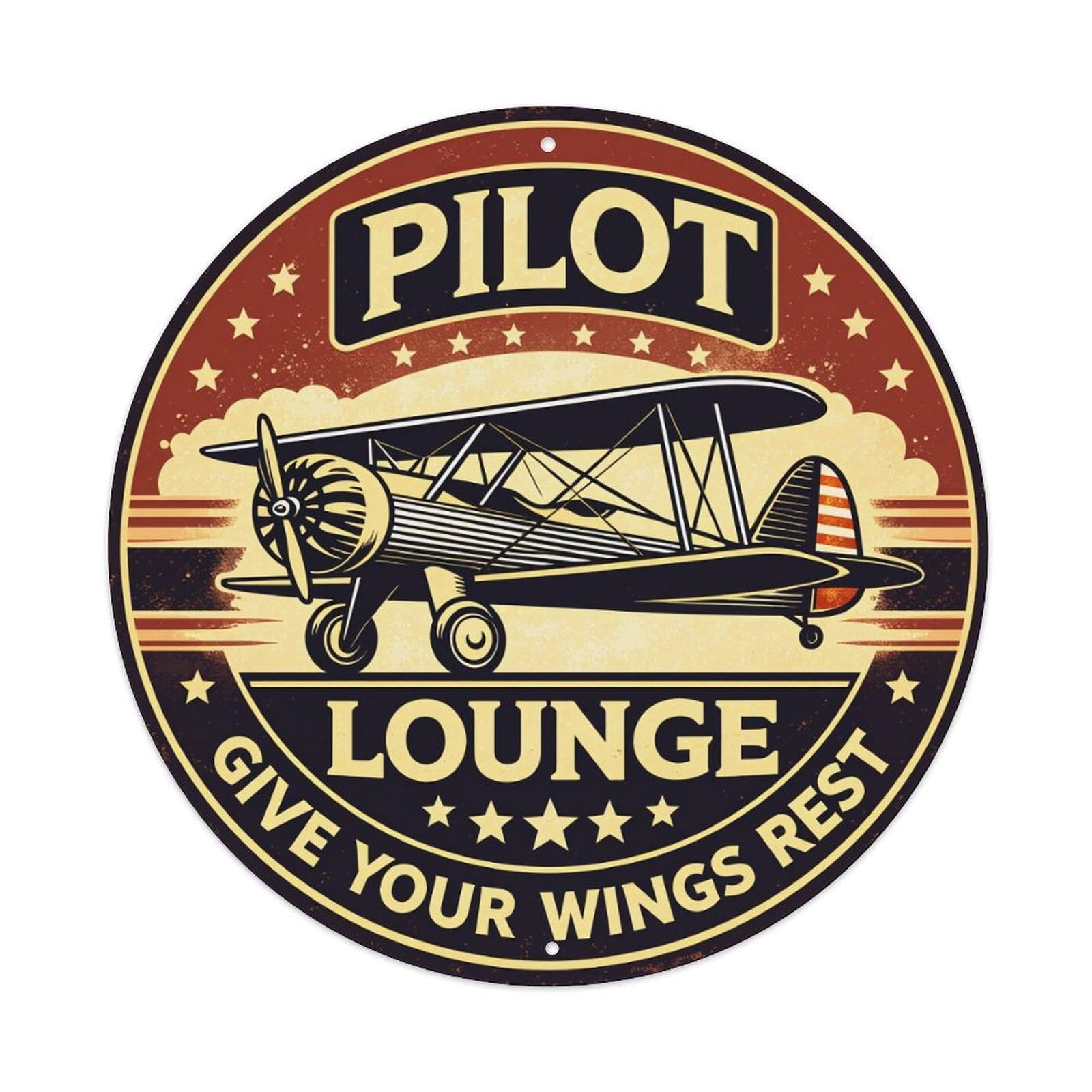 Pilot Lounge Vintage Airplane Emblem Round Tin Sign Retro Metal Sign for Cafe Bar Pub Home Game Room Gym Club Wall Decoration Vintage Metal Poster 8x8 Inch