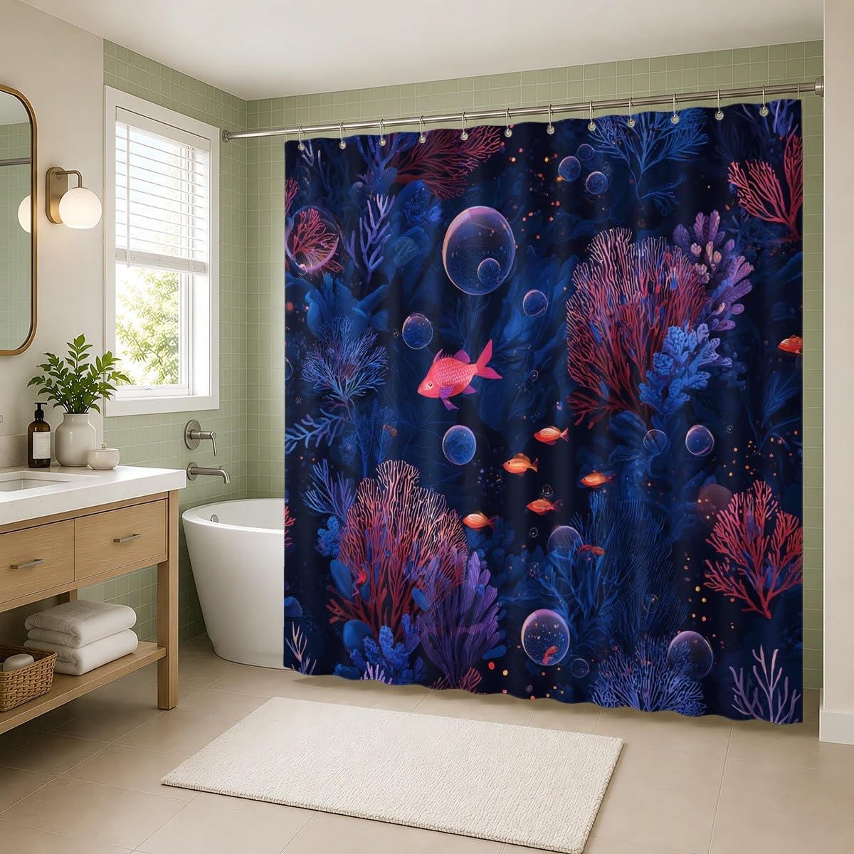 Generico Tenda Doccia 240x200 cm Blu Impermeabile per Vasca da Bagno